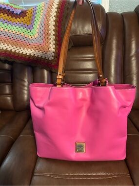 Dooney & Bourke Flynn Fuchsia pink Wexford Leather Tote with Tan Handles